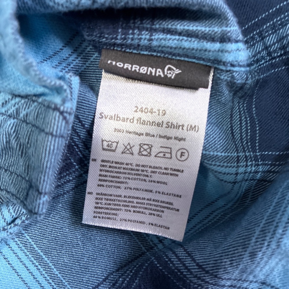 Norrona Svalbard Flannel Shirt Mens Medium Blue Plaid Wool Blend 2404-19 - Picture 3 of 8